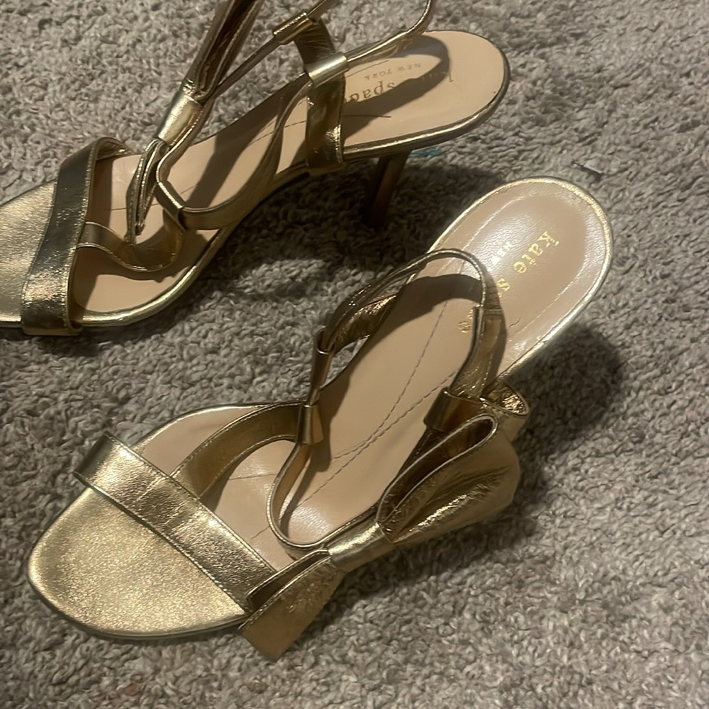 kate spade Gold Metallic Open-Toe Heels - Size 7.5
